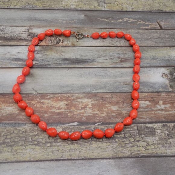 Vintage Jules Reid Chunky Necklace Toggle Heavy Orange Glass Beads - Picture 4 of 8